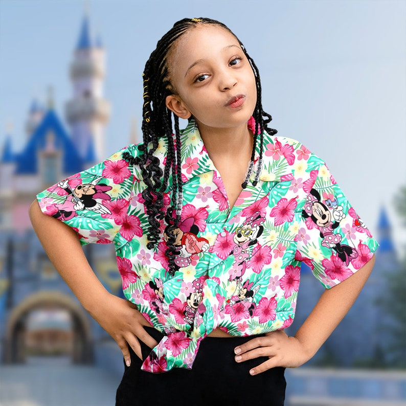 Minnie Mouse Floral Pink Girl Hawaiian Shirt, Minnie Mouse 3D All Over Printed Shirt, Minnie Mouse Button Up, Summer Vacation Tee image 2