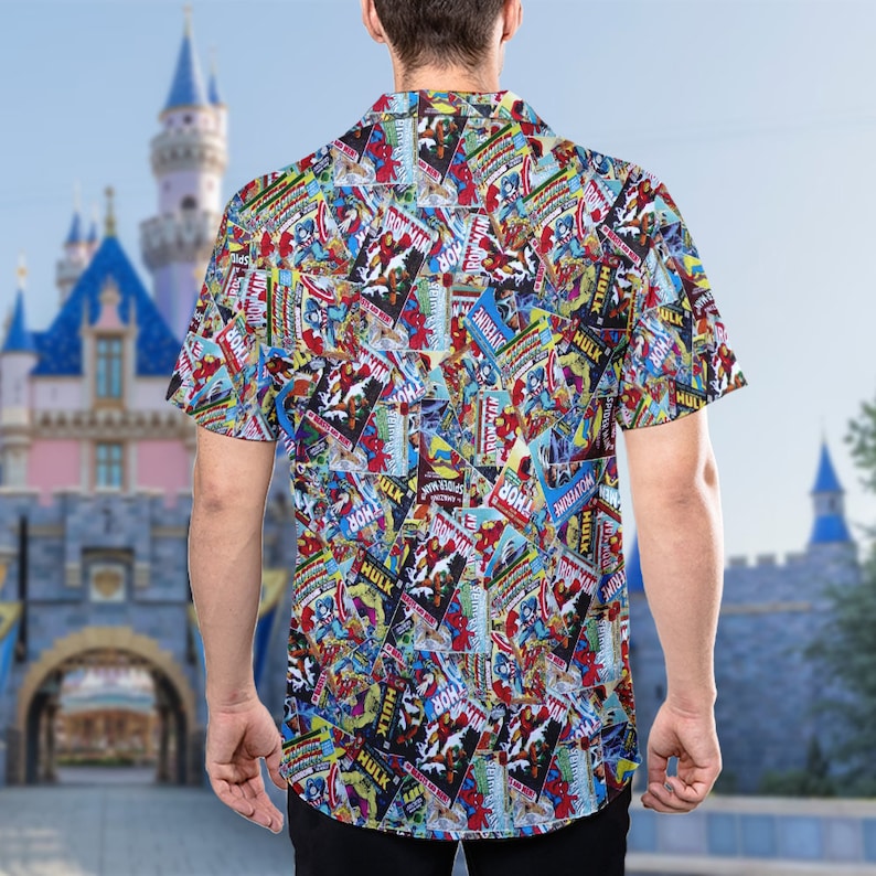 Spiderman Thor Hulk Iron Man Captain America Wolverine Hawaiian Shirt, Superhero Characters Button Up, Super Hero Trip Hawaii Tee 画像 2