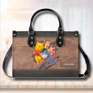 Personalize Winnie The Pooh Leather Bag, Disney Bag, Pooh Leather Crossbody Bag, Tigger Handbag, Pooh Movie Leather Shoulder Bag