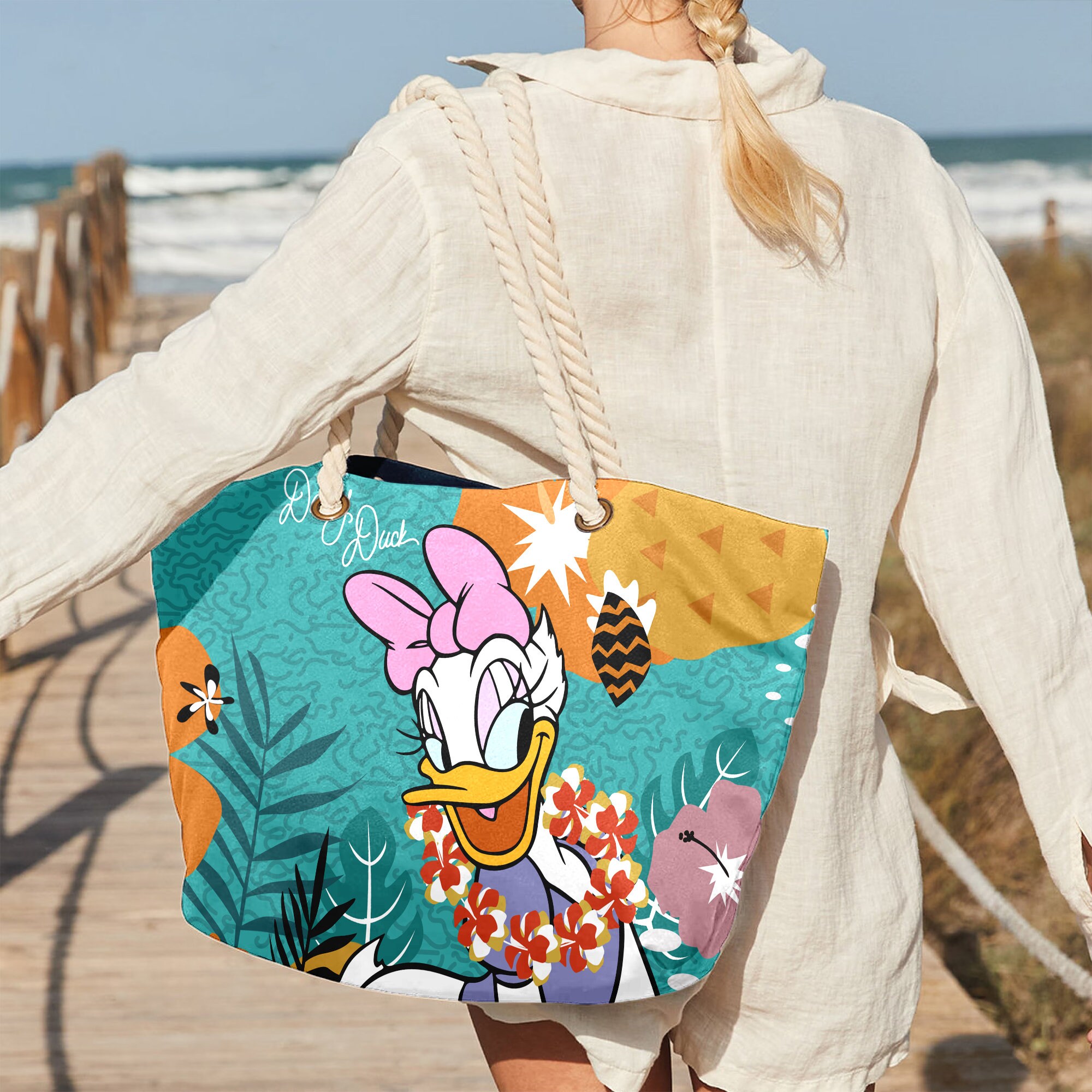 Disney Mickey Mouse paper straw handbag with wood handles. Tropical bag Old money style with a budget price! ??? Mickey Mouse  main image 4