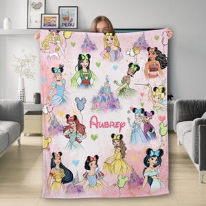 Personalized Watercolor Princess Blanket, Custom Name Baby Girl Blanket, Princess Birthday Girl Gift, Colorful Princess Gift For Daughter