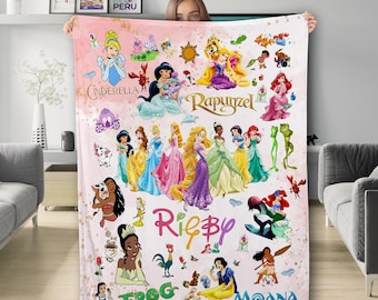 Personalized Watercolor Princess Blanket, Custom Baby Girl Blanket, Princess Birthday Gift, Magic Kingdom Fleece Blanket, Princess Quilt