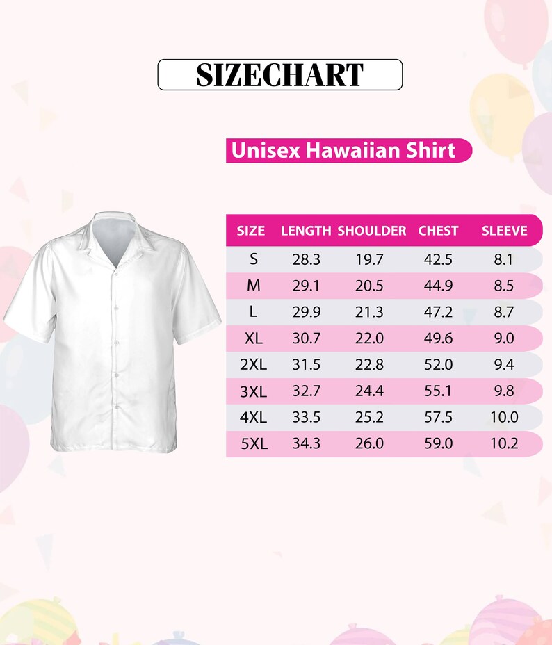 a shirt size chart for a hawaiian shirt