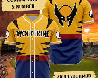 Personalize Wolverine Baseball Jersey, Wolverine Superhero Sport Team Baseball Jersey, Custom Name Number Super Hero Shirt