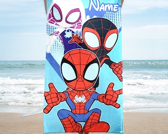 Custom Spider Beach Towels, Spider and Friends Beach Towel, Superhero Movie Bath Pool Towel, Hero Cartoon Movie Beach Towel Gift