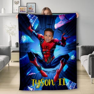 Personalized Photo Face Spider Blanket, Custom Name Blanket, Spider Movie Blanket Christmas Gift, Spider Fleece Blanket, Spider Quilt
