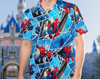 Spiderman Hawaiian Shirt, Spider Man Superhero Button Up, Spiderman Super Hero Characters Hawaii Shirt, Vacation Family Trip Tee