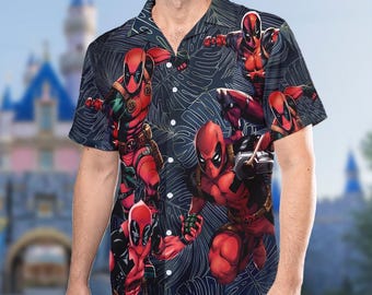 Deadpool Superhero Tropical Button Up Shirt, Deadpool Hero Floral Hawaiian Shirt, Deadpool Holiday Vacation Birthday Gift For Kid
