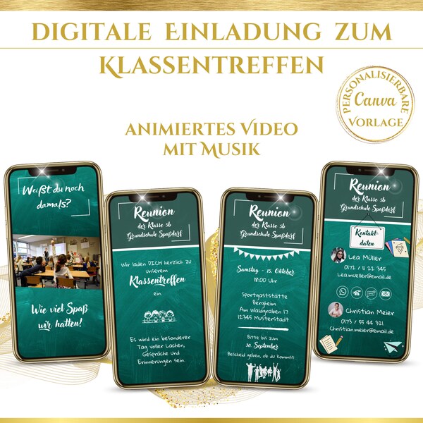 Klassentreffen Einladung | animiertes Video mit Musik  | digitale Einladung | sofort download | personalisierbar | eCard | Canva Vorlage