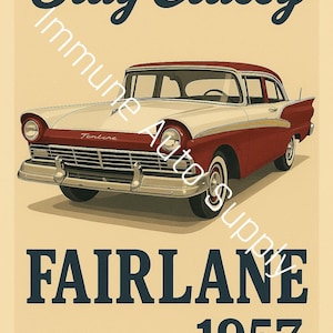 1957 Ford Fairlane Minimalist Poster Print | Retro Silhouette Wall Art | Screensaver Art– Gift for Husband, Dad, Son, Grandpa, Garage or Boy