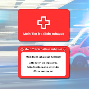 Tier Notfallkarte / Haustier Notfallausweis - Personalisierbare Plastikkarte mit Notfallinformationen und Notfallkontakt für Notfall