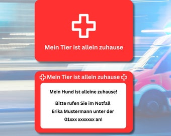 Animal Emergency Card / Pet Emergency ID - Personalizable plastic card with emergency information and emergency contact for emergency