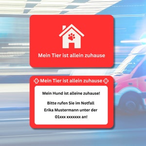 Tier Notfallkarte / Haustier Notfallausweis - Personalisierbare Plastikkarte mit Notfallinformationen und Notfallkontakt für Notfall