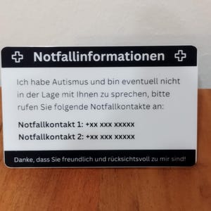 Autism Emergency Card / Emergency ID - Personalizable plastic card in credit card format - Information and contacts for emergencies image 7
