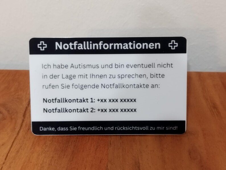 Autism Emergency Card / Emergency ID - Personalizable plastic card in credit card format - Information and contacts for emergencies image 7
