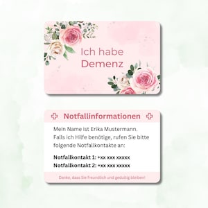 Demenz Notfallkarte / Demenzkarte - Personalisierbare Plastikkarte im Scheckkartenformat -Informationen und Kontakten für den Notfall