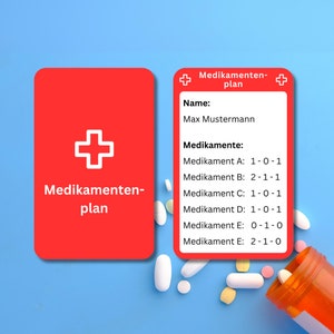 Medikamentenkarte / Notfallkarte - Personalisierbare Plastikkarte im Scheckkartenformat mit Medikamenten und Notfallinformationen