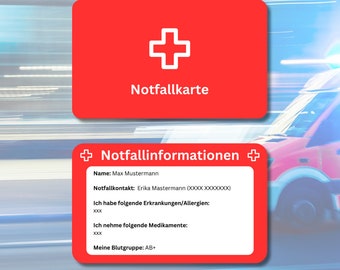 Noodkaart / ID-kaart voor noodgevallen - Personaliseerbare plastic kaart in creditcardformaat met noodinformatie en contact voor noodgevallen in geval van nood