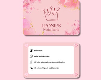 Children's emergency card / emergency card - Personalized plastic card with emergency information and contact person for emergencies