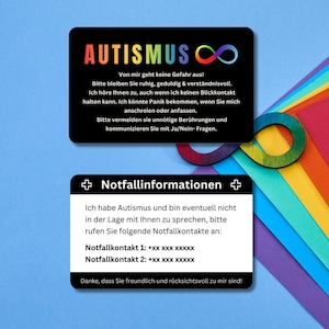 Autismus Notfallkarte / Notfallausweis - Personalisierbare Plastikkarte im Scheckkartenformat -Informationen und Kontakten für den Notfall