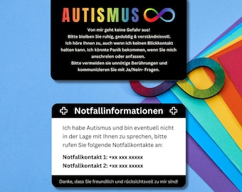 Autism Emergency Card / Emergency ID - Personalizable plastic card in credit card format - Information and contacts for emergencies