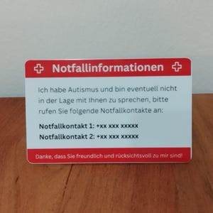 Autism Emergency Card / Emergency ID - Personalizable plastic card in credit card format - Information and contacts for emergencies image 3