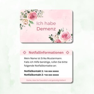 Demenz Notfallkarte / Demenzkarte - Personalisierbare Plastikkarte im Scheckkartenformat -Informationen und Kontakten für den Notfall