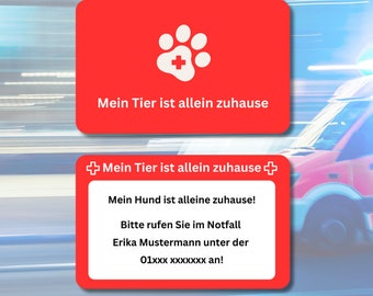 Tarjeta de emergencia para animales / Identificación de emergencia para mascotas: tarjeta de plástico personalizable con información de emergencia y contacto de emergencia para casos de emergencia.