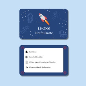 Carte d'urgence pour enfants / Carte d'urgence - Carte en plastique personnalisée avec informations d'urgence et personne à contacter en cas d'urgence