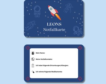 Children's emergency card / emergency card - Personalized plastic card with emergency information and contact person for emergencies