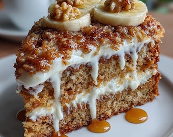 Heavenly Banana Walnut Cream Cake Recipe | Easy Homemade Banana Dessert | Instant Download PDF