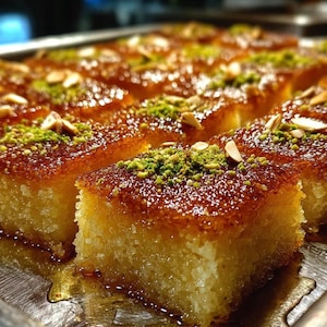 Receta fácil de Basbousa en PDF / Receta de pastel de sémola de Oriente Medio imagen 3