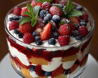 Tarjeta de receta de trifle de frutos rojos en PDF, postre sin horno imprimible, trifle de verano fácil, descarga instantánea