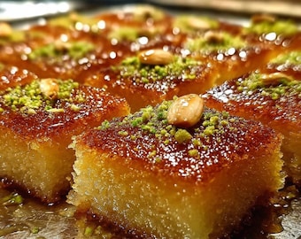 Łatwy przepis na basbousa w formacie PDF | Przepis na ciasto z semoliny z Bliskiego Wschodu