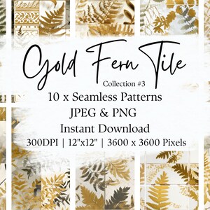 Fern Gold Cream Tile | Tile Pattern | Seamless Pattern Set | Instant Download | Digital Paper | Scrapbook Pattern Pack | Background Image