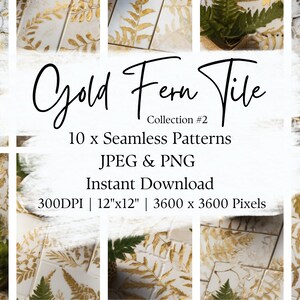 Fern Gold Cream Tile | Tile Pattern | Seamless Pattern Set | Instant Download | Digital Paper | Scrapbook Pattern Pack | Background Image