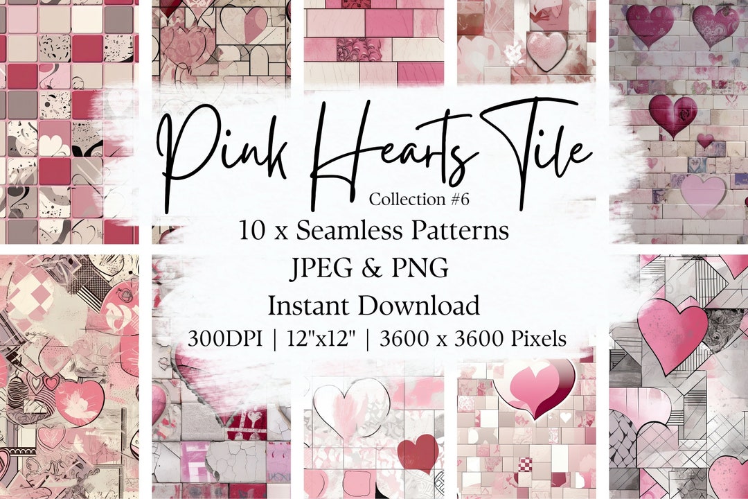 Pink Heart Pattern Tileable Pink Hearts Tile Pattern, Seamless Patterns Set, Instant Download ...