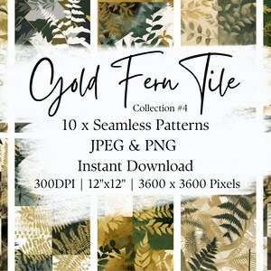 Fern Gold Cream Tile | Tile Pattern | Seamless Pattern Set | Instant Download | Digital Paper | Scrapbook Pattern Pack | Background Image