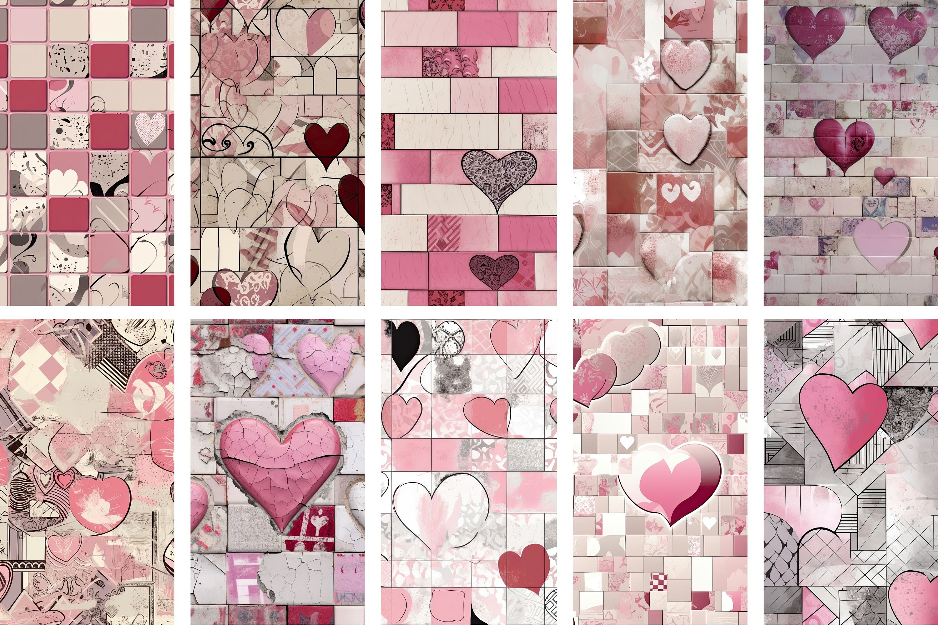 Tileable Heart Pattern Pink Hearts Tile Pattern, Seamless Patterns Set, Instant Download ...
