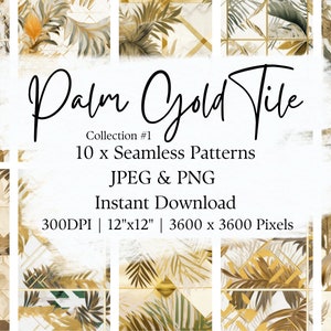 Palm Gold Green Tile | Tile Pattern | Seamless Pattern Set | Instant Download | Digital Paper | Scrapbook Pattern Pack | Background Image