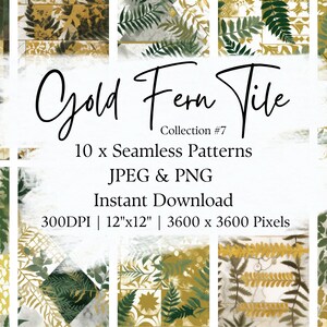 Fern Gold Cream Tile | Tile Pattern | Seamless Pattern Set | Instant Download | Digital Paper | Scrapbook Pattern Pack | Background Image