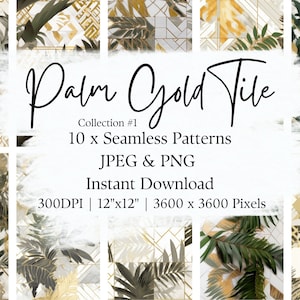 Palm Gold Green Tile | Tile Pattern | Seamless Pattern Set | Instant Download | Digital Paper | Scrapbook Pattern Pack | Background Image