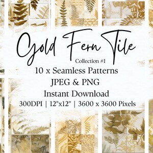 Fern Gold Cream Tile | Tile Pattern | Seamless Pattern Set | Instant Download | Digital Paper | Scrapbook Pattern Pack | Background Image