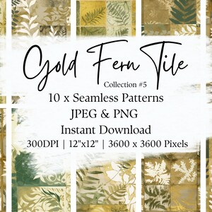 Fern Gold Cream Tile | Tile Pattern | Seamless Pattern Set | Instant Download | Digital Paper | Scrapbook Pattern Pack | Background Image