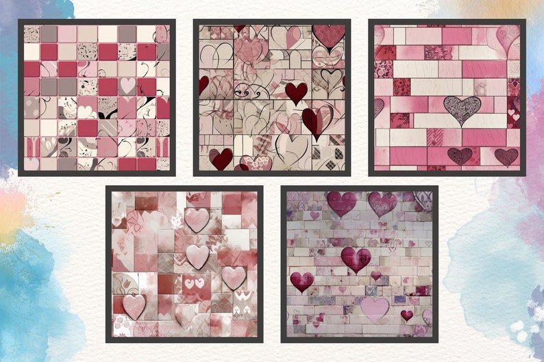 Tileable Heart Pattern Pink Hearts Tile Pattern, Seamless Patterns Set, Instant Download ...