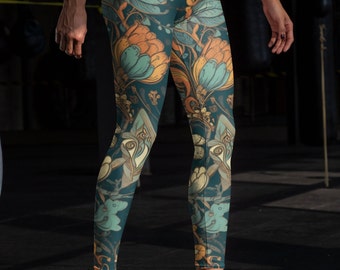Legging Spring Blossom, pantalon de yoga léger et confortable avec imprimé floral pour femme ; Parfait pour le Pilates, la course et le quotidien