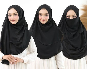 Hijab Instant  Zara Pastan Niqab 3 in 1 Ceruty Babydoll, Niqab for Women Muslim, Face Covering, Islamic Veil, Modest Hijab,Religious Apparel