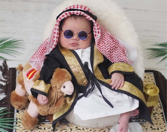 Newborn baby boy abaya sets 0-6 Years, abaya and red turban, Muslim T Shirt, Baby boy shirt, Baby shirt, Baby Gift, Baby New Born Gift FD30