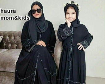 Gamis Haura Couple Mother Child Swarovski Eyes Women, Funny Baby girl shirt, Abaya Dress For Mom, Baby New Born Gift, Moslem Clothing FD106