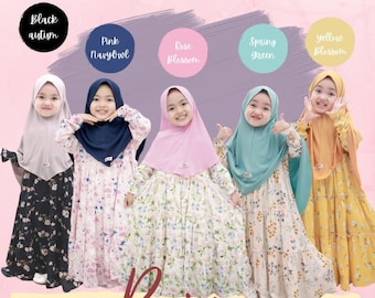 Raina Homey Girls Gamis Dress Set Hijab for ages 1-8 years,Muslim T Shirt,Funny Baby shirt,Baby Gift,Baby New Born Gift,Moslem Clothing FD82